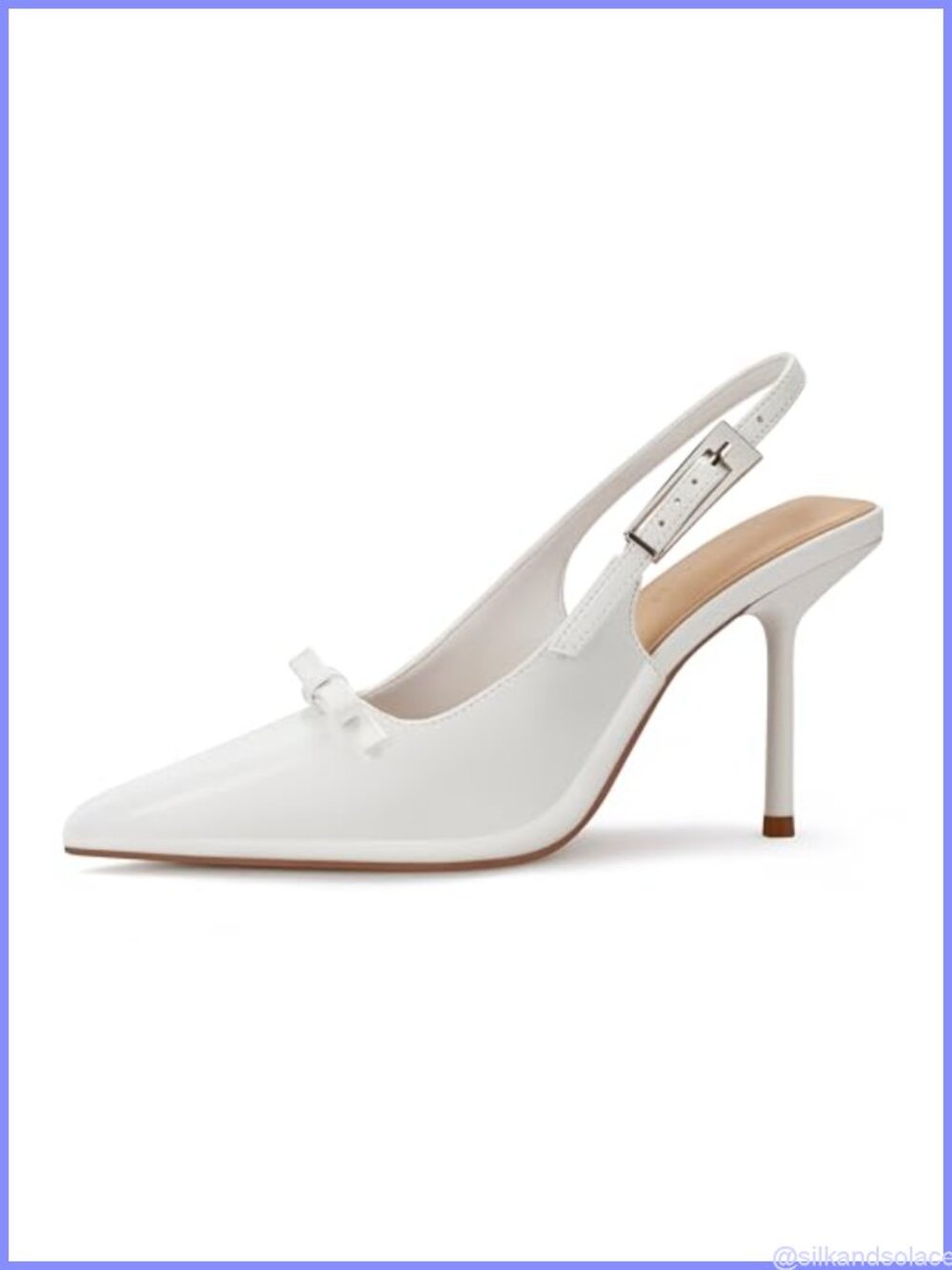 Slingback Bow Stiletto Heels Pointed Toe Faux Patent Pumps